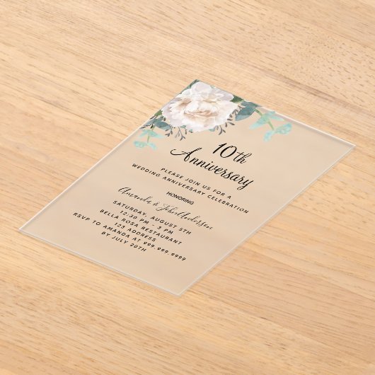 白フローラ10周年結婚が凍結した アクリル招待状 (レイダウン)