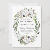白フローラ エレガント |水彩結婚緑 招待状 (正面)