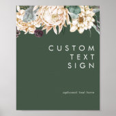 白フローラ |ダークグリーンのカードとギフトのカスタム ポスター (正面)