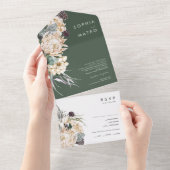 白フローラ |ダークグリーン写真シールと送信 オールインワン招待状 (貼ってはがせる)