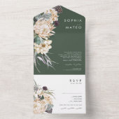 白フローラ |ダークグリーン写真シールと送信 オールインワン招待状 (内側)