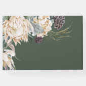 白フローラ |ダークグリーン結婚のゲストブック ゲストブック (裏面)