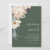 白フローラ |ダークグリーン結婚式招待状 招待状 (正面)