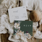 白フローラ |濃い緑の結婚式RSVPはがき ポストカード