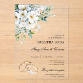 白フローラ(金ゴールドリング付き結婚) アクリル招待状 (正面)