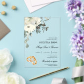 白フローラ(金ゴールドリング付き結婚) アクリル招待状 (インサイチュ (ウェディング))