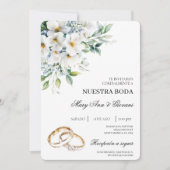 白フローラ(金ゴールドリング付き結婚) 招待状 (正面)