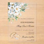 白フローラ(金ゴールドリング結婚付き) アクリル招待状 (正面)
