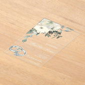 白フローラ(金ゴールドリング結婚付き) アクリル招待状 (レイダウン)