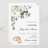 白フローラ(金ゴールドリング結婚付き) 招待状 (正面/裏面)