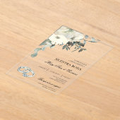 白フローラ(銀リングスペインの結婚付) アクリル招待状 (レイダウン)