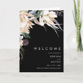 白フローラ |黒い折り畳み結婚式 プログラム (正面)