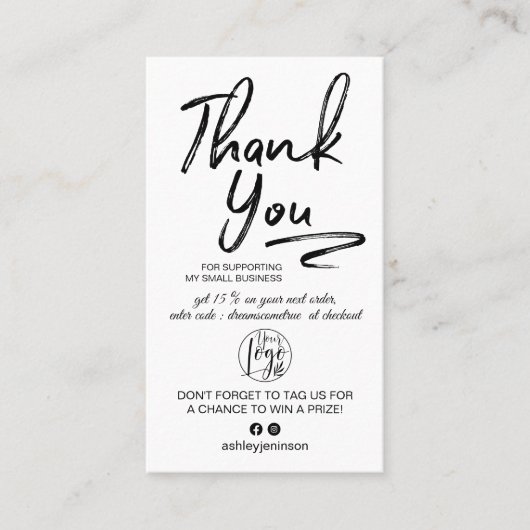 白ブラシ付きスクリプトフォトロゴの感謝してい順序 名刺 (正面)