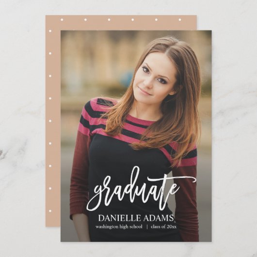 白ブラシ編集可能カラー卒業のお知らせ 案内状 (正面/裏面)