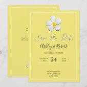 白プルメリアの花が黄色に救モダン付く 招待状 (正面/裏面)