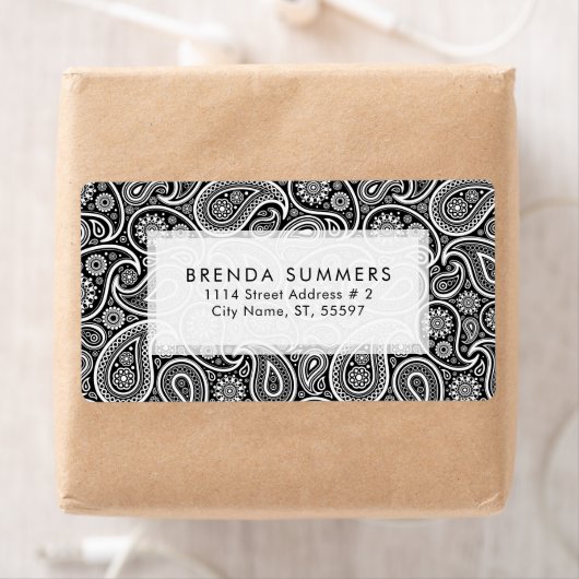 白ペイズリーカスタム黒の背景 ラベル (インサイチュ)
