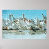 白ペリカンと黒の鵜の抽象芸術 ポスター (正面)