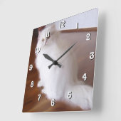 白ペルシャの角猫の時計 スクエア壁時計 (傾斜)