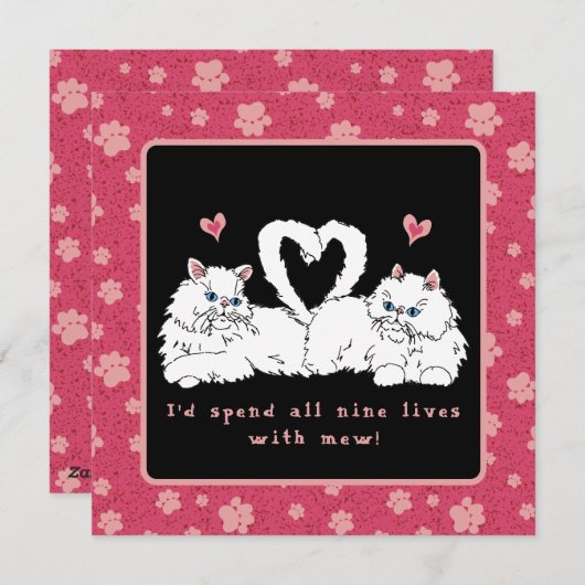白ペルシャ猫とハートバレンタイン シーズンカード (正面/裏面)
