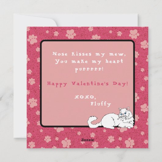 白ペルシャ猫とハートバレンタイン シーズンカード (裏面)