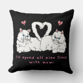 白ペルシャ猫とハート装飾用クッション クッション (正面)