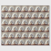 白ペルシャ猫の誕生日カップケーキ ラッピングペーパー (フラット)