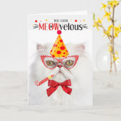 白ペルシャ猫ミオウ誕生日 カード (黄色い花)