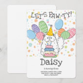白ペルシャ猫ロングヘア誕生日パーティー 招待状 (正面/裏面)