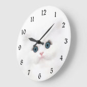 白ペルシャ猫顔 ラージ壁時計 (傾斜)