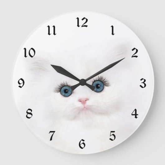 白ペルシャ猫顔 ラージ壁時計 (正面)