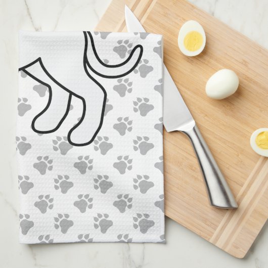 白ボクサーかわいい漫画の犬と手 キッチンタオル (四つ折り)