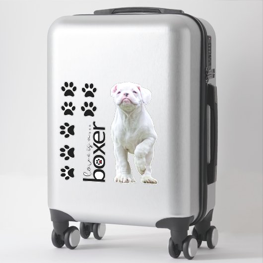 白ボクサーの子犬と犬の足のステッカー シール (スーツケース)