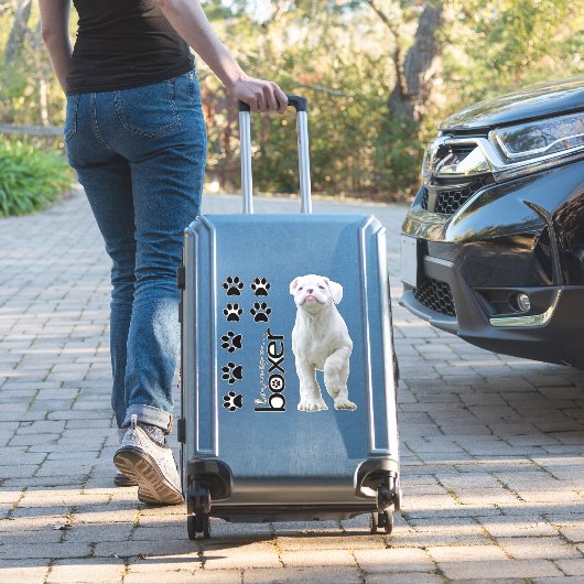 白ボクサーの子犬と犬の足のステッカー シール (スーツケースインサイチュ)