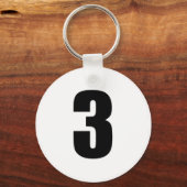 白ボタンのキーチェーンの黒い数字3 キーホルダー (正面)