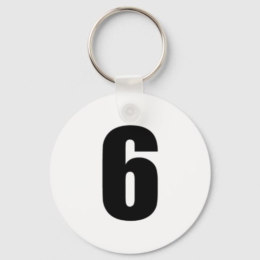 白ボタンのキーチェーンの黒い数字6 キーホルダー (正面)