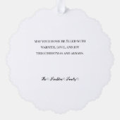 白ポインセチアと松と金ゴールド緑 – 緑 オーナメントカード (裏面)