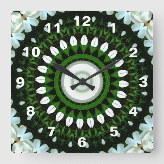 白マグノリアの目 スクエア壁時計 (正面)