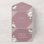 白マグノリアピンクの花ミスティバラ結婚ズ オールインワン招待状 (外側)
