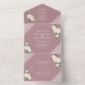 白マグノリアピンクの花ミスティバラ結婚ズ オールインワン招待状 (内側)