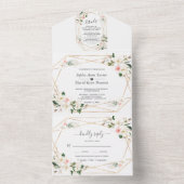 白マグノリアピンクの花結婚の金ゴールド オールインワン招待状 (内側)