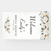 白マグノリアフローラブライダルシャワーウェルカムサイン 横断幕 (横)