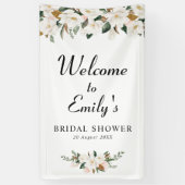 白マグノリアフローラブライダルシャワーウェルカムサイン 横断幕 (縦)