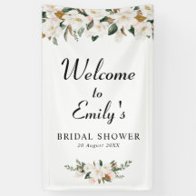 白マグノリアフローラブライダルシャワーウェルカムサイン