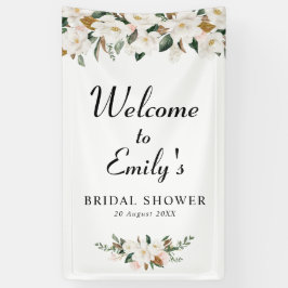 白マグノリアフローラブライダルシャワーウェルカムサイン 横断幕