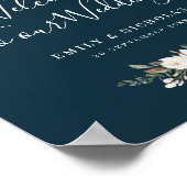 白マグノリアフローラブルー結婚ウェルカム徴候 ポスター (角)