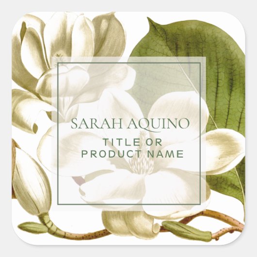 白マグノリア花すべての目的事業 スクエアシール (正面)