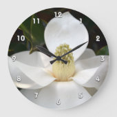 白マグノリア花の写真植物学 ラージ壁時計 (正面)