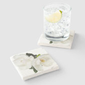 白マグノリア花マグノリアスフローラ花 ストーンコースター (横)