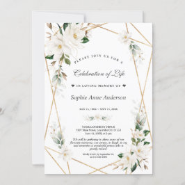 白マグノリア花金ゴールドお祝いオブ・ライフ 招待状