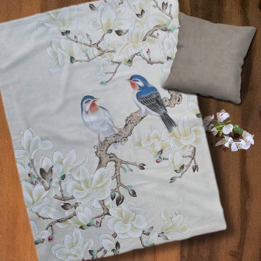 白マグノリア フリースブランケット